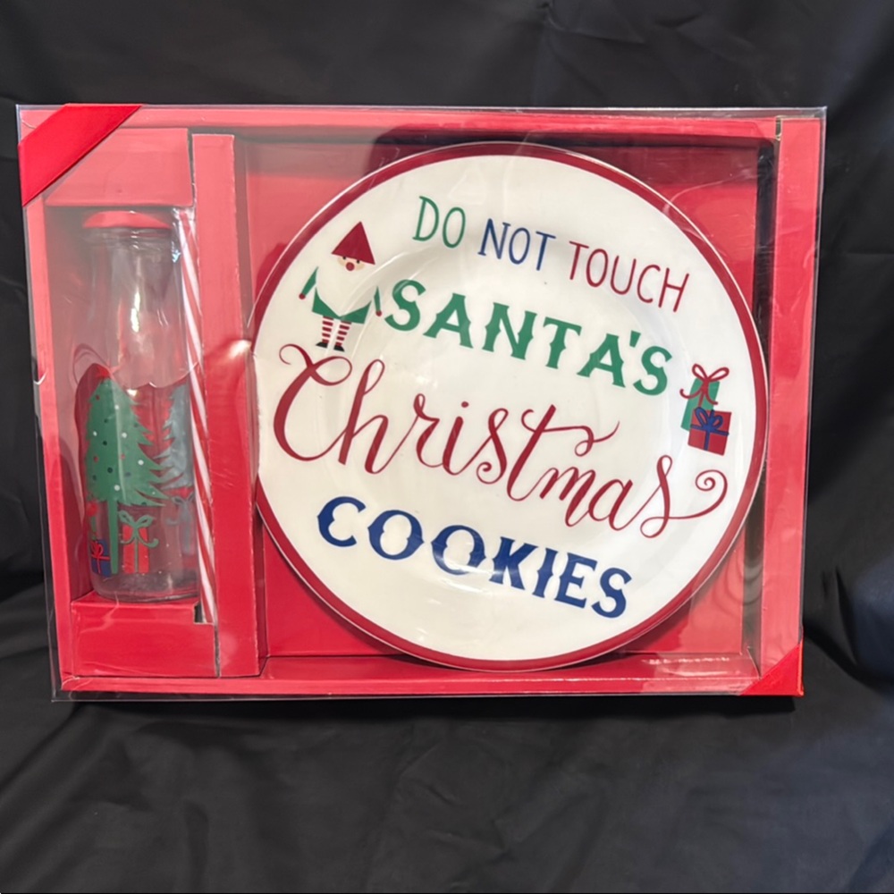 Holiday Cookie Plate and Glass Set with Festive Colors